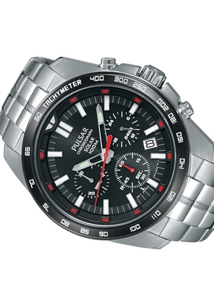 Pulsar Solar Quartz Chronograph Watch with 45mm stainless steel case 