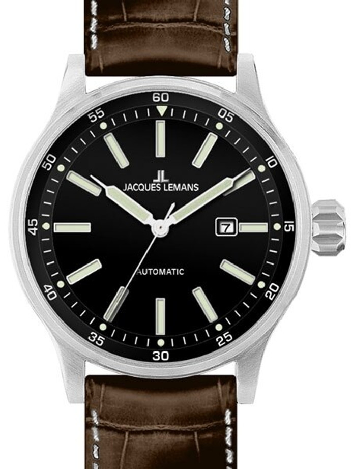 Jacques Lemans 48mm Porto Automatic Watch with a Black Dial #1-1723B