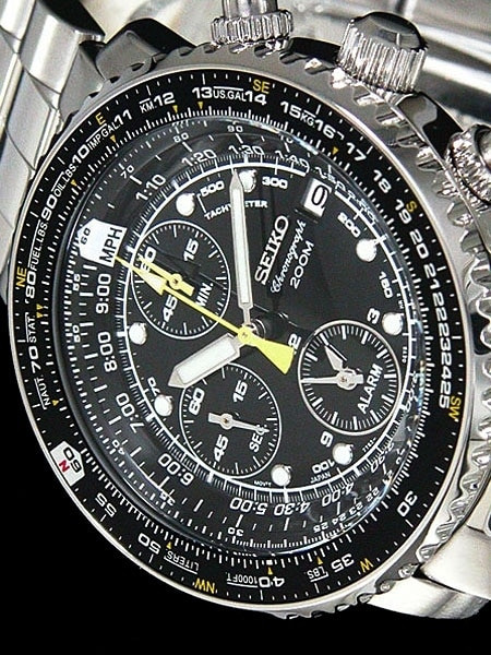 Seiko SNA411 SNA411P SNA411P1 Quartz Flight Chronograph Watch with Alarm  Function