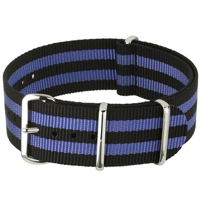 NATO-Style Black and Purple Striped Nylon Strap with Stainless Steel Buckles  #NATO-1-SS