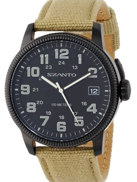 Szanto 42mm Black Ion Plated Vintage Inspired Military Aviator