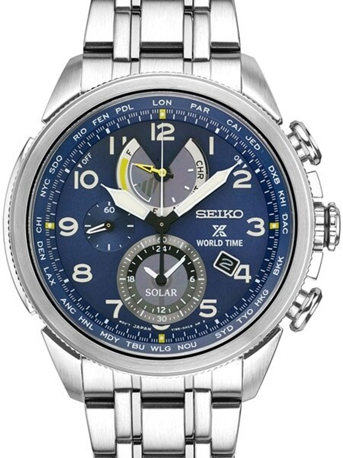 Seiko Solar World Timer, Chronograph, Alarm with Sapphire Crystal #SSC507