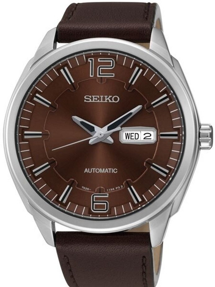 Seiko Automatic Watch with 45mm case, brown leather strap #SNKN49