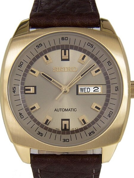 Seiko Recraft series Automatic Watch with goldtone 43.5mm case, brown  leather strap #SNKN02