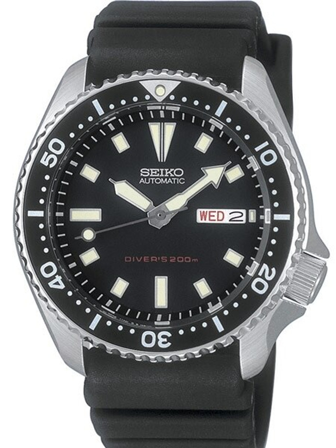Seiko Black 21-Jewel Automatic Dive Watch with Rubber Strap #SKX173
