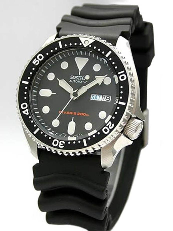 falsk forræderi mode Seiko Automatic Dive Watch with Offset Crown and Rubber Dive Strap #SKX007K1