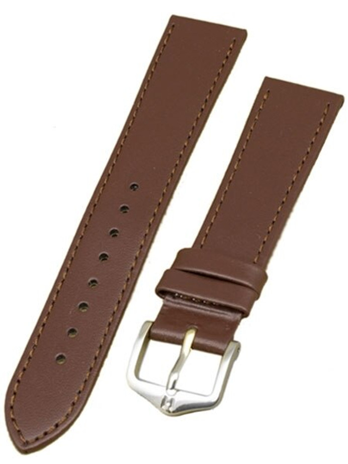 Hirsch Umbria Untextured Brown Leather Watch Strap, Matching Stitching #137202-10
