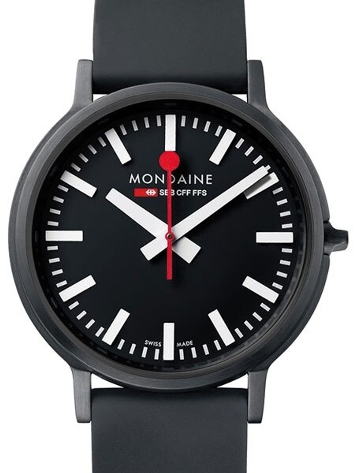 Mondaine Railways Stop2Go Swiss Quartz Watch with a 41mm Black PVD Case