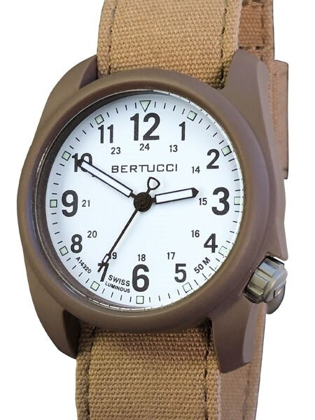 Bertucci DX3 Canvas field watch, Sahara Canvas Strap, White Dial