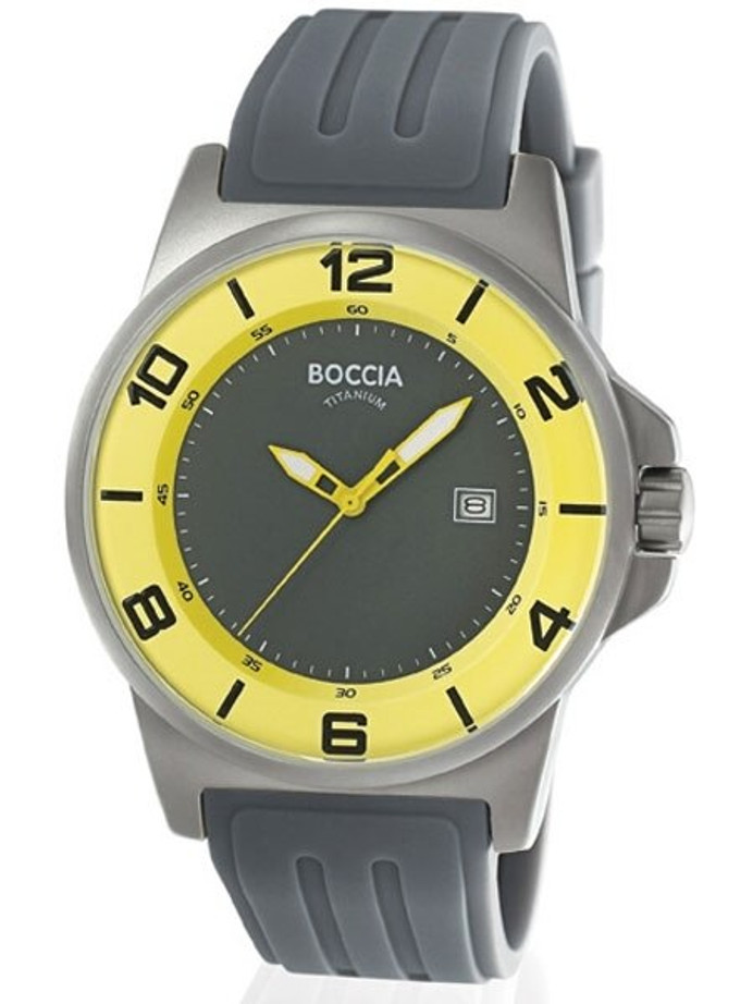 Boccia Mens Quartz Sport Watch with 45mm titanium case and yellow