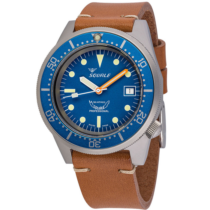 Squale 1521 Blasted Swiss Made Automatic Dive Watch with Matte Blue Dial  #1521-026M-BLR