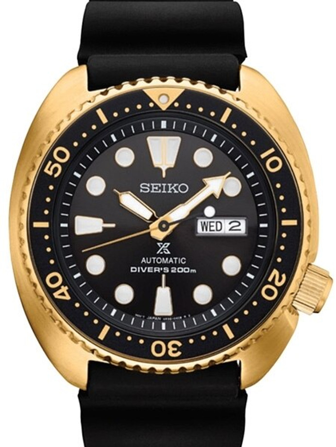 Seiko Turtle Prospex Automatic Dive Watch with Black Dial and Goldtone Case  #SRPC44