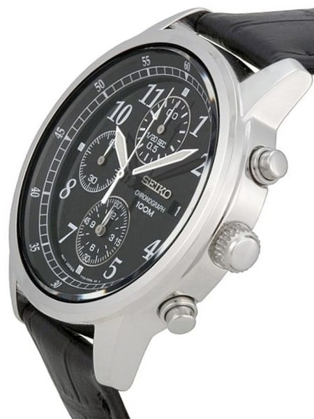 Seiko Gents Chronograph Black Leather Strap Watch SNDC33P1