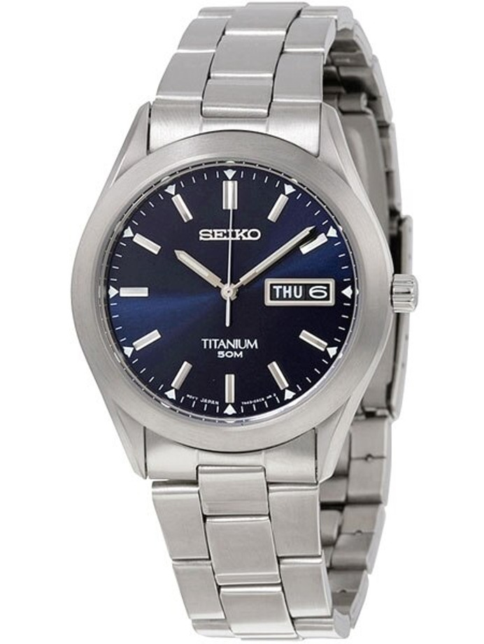 Seiko Titanium Blue Dial Watch with Day and Date #SGG709