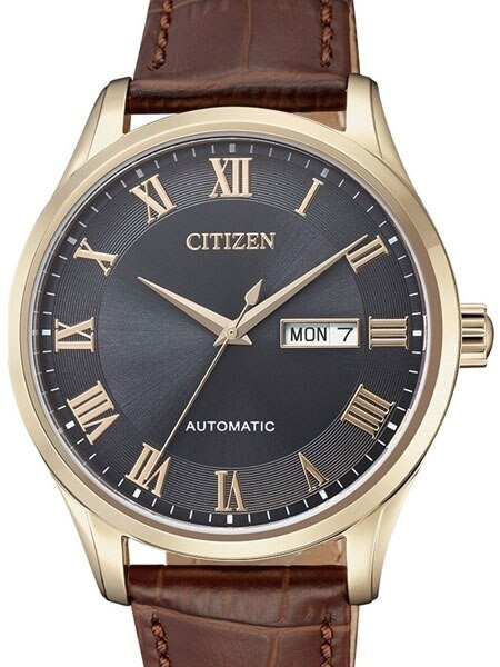 Scratch and Dent - Citizen Automatic Charcoal Dial Watch with Brown Leather Strap #NH8363-14H