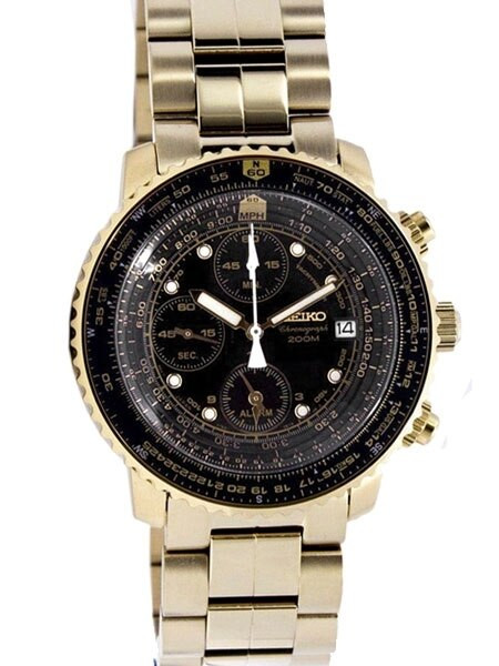 Seiko SNA414 SNA414P SNA414P1 Quartz Flight Chronograph Watch with Alarm  Funciton