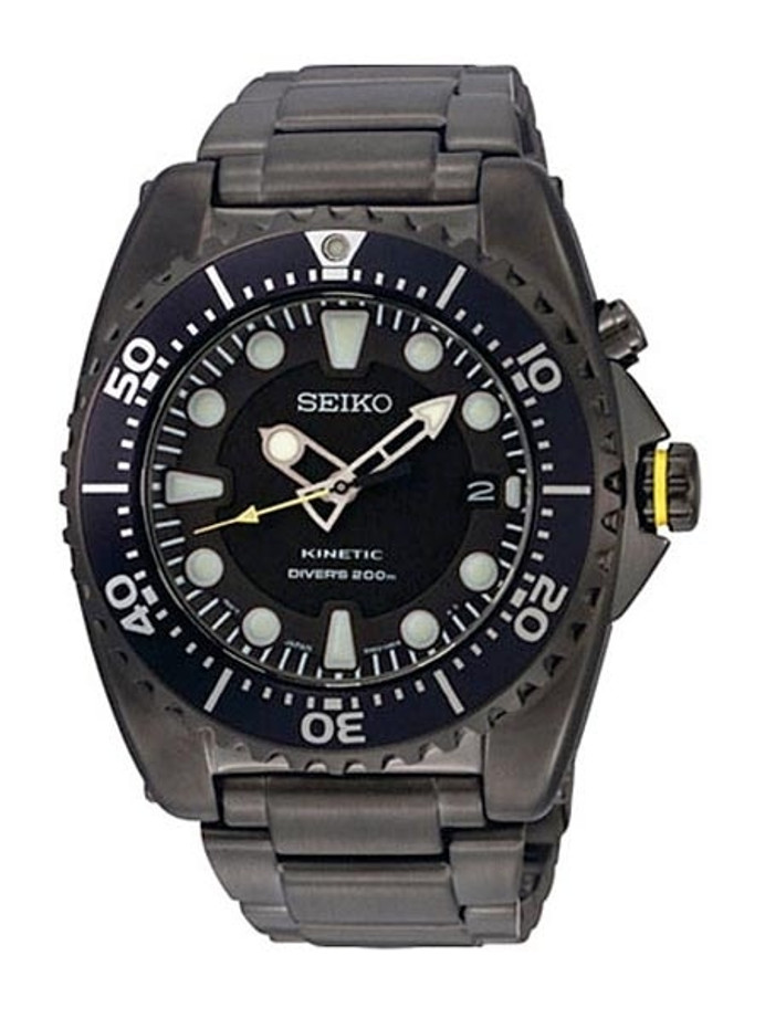 Seiko Kinetic Black Ion-Plated 43mm Dive Watch with Power Reserve #SKA427P1