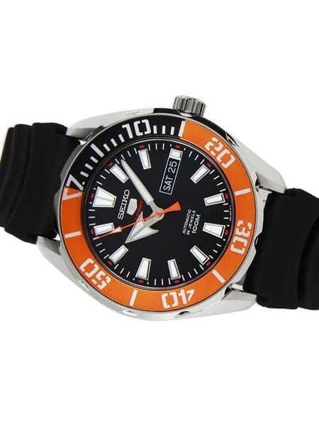 Seiko 5 Sports Automatic 24-Jewel Watch with Black Dial and Orange Accents # SRPC59K1