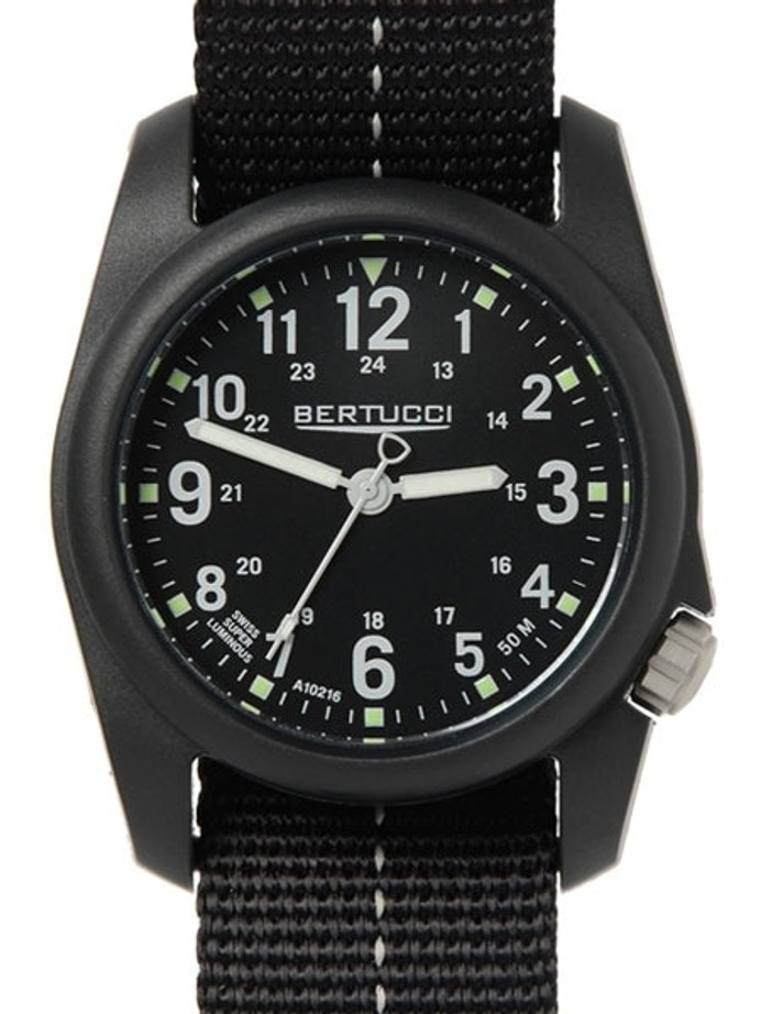 Bertucci DX3 Plus Resin Watch, Dash-Striped Nylon Strap, Black Dial - 11043