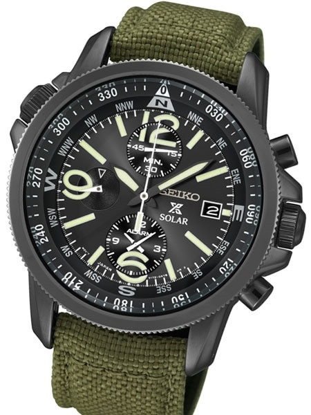 Seiko Prospex Solar Powered Quartz Chronograph Alarm Watch with Compass  Ring #SSC295