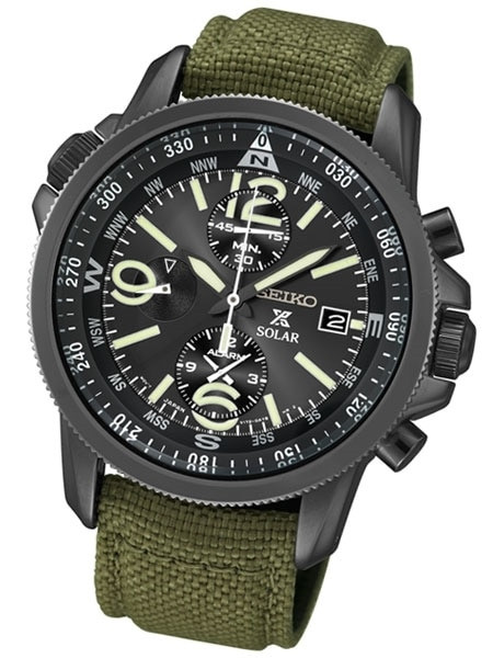 Seiko Prospex Solar Powered Quartz Chronograph Alarm Watch with Compass  Ring #SSC295