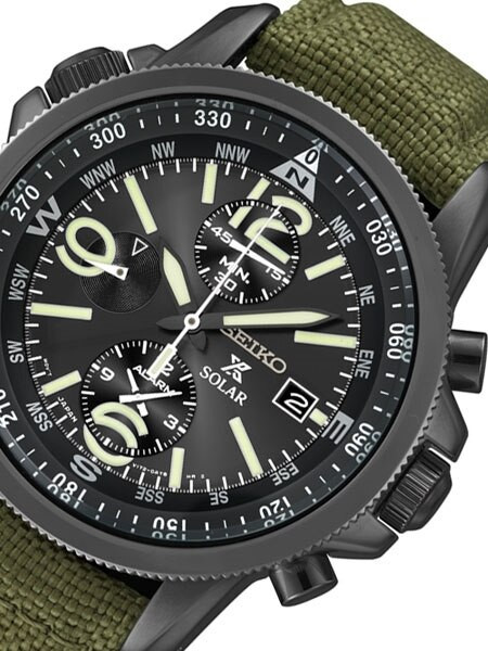 Seiko Prospex Solar Powered Quartz Chronograph Alarm Watch with Compass  Ring #SSC295
