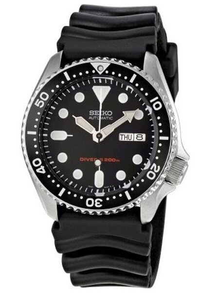 Seiko Black 21-Jewel Automatic Dive Watch with Rubber Strap #SKX013K1