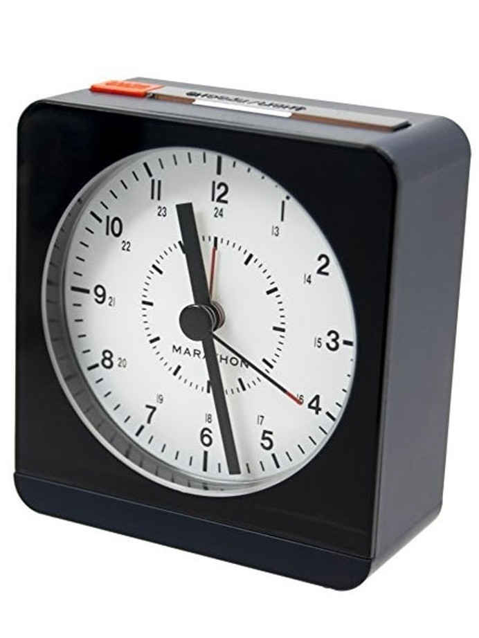 Marathon Alarm Clock with White Dial, Silent Movement, and Auto-Sensing Night Light #CL030053BL