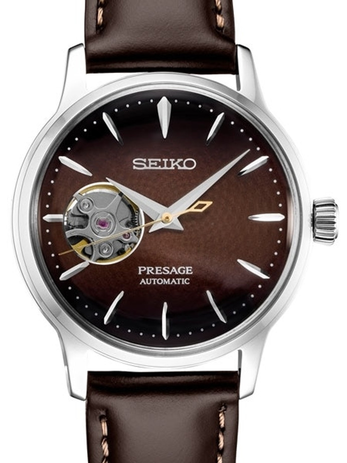 Ladies Seiko Presage Brown Automatic Dress Watch with Open Heart #SSA783