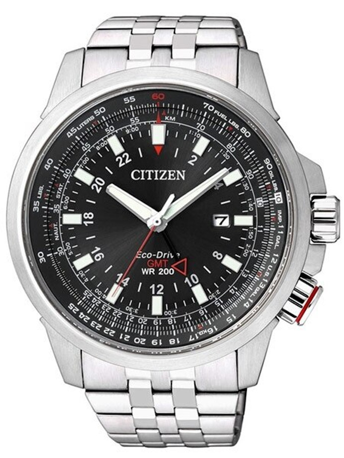 Citizen Eco-Drive Aviator GMT Watch with Inner Slide Rule Bezel #BJ7070-57E