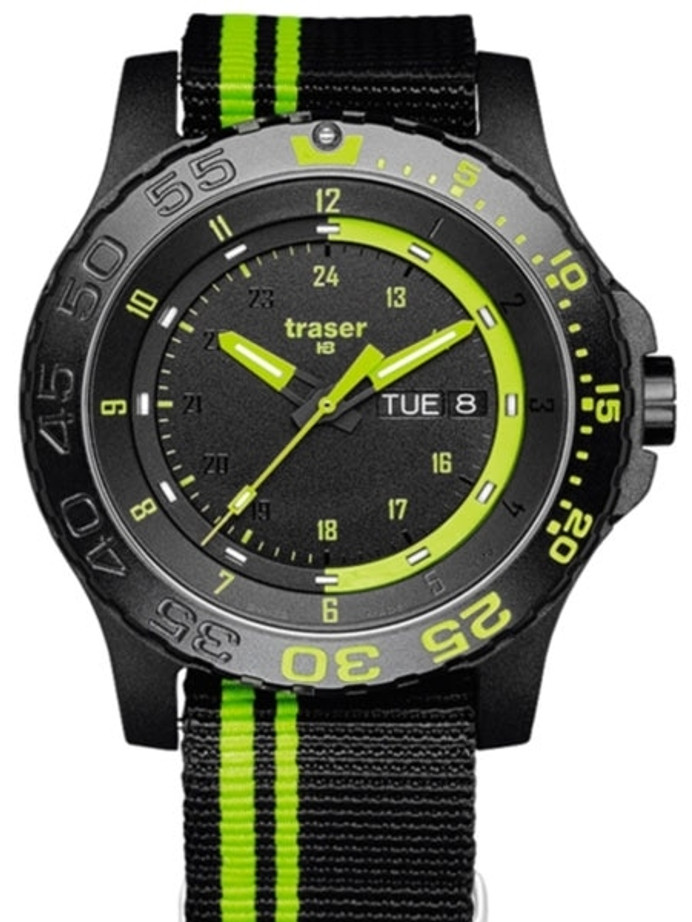 Traser Green Spirit Watch with Sapphire Crystal and striped black strap #105542