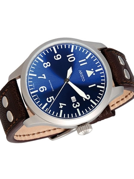Aristo 3H159 47mm Swiss Automatic Pilot's Watch with radiant blue dial