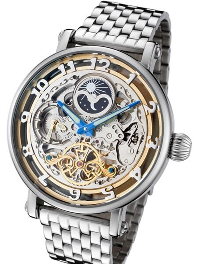 Rougois Dual Time Zone Skeleton Automatic Watch with Day