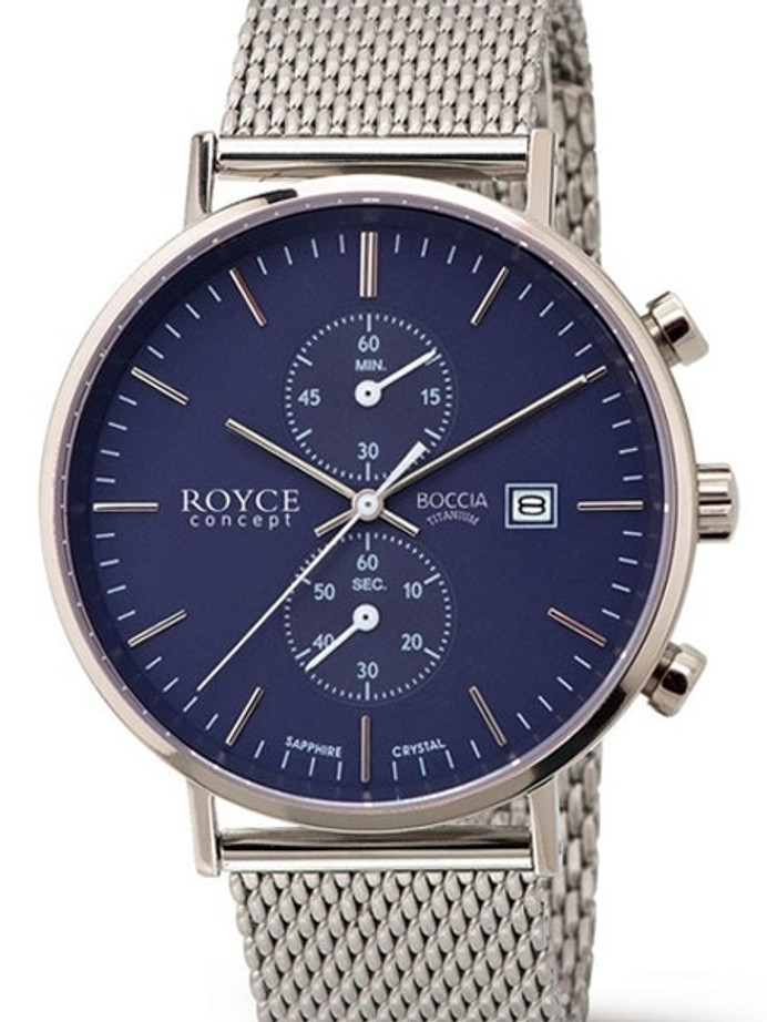 Boccia Mens Two-Eye Quartz Chronograph Watch with Blue Dial and 42.5mm Titanium Case #3752-05