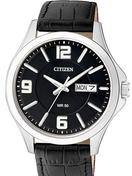 Citizen Quartz Watch with Black Leather Strap #BF2001-04E