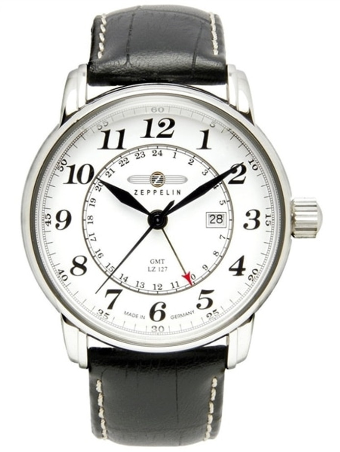 Scratch and Dent - Graf Zeppelin Dual Time, GMT Watch with Red Tipped 24-hr Hand. #7642-1