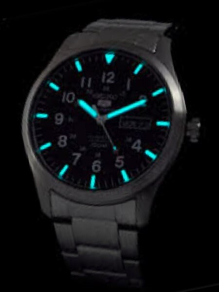 Seiko Military Black Dial Automatic Watch with 42mm Case, and SS Bracelet # SNZG13J1