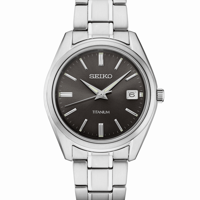Seiko 40mm Titanium Quartz Watch with Sapphire Crystal and Titanium Bracelet SUR375