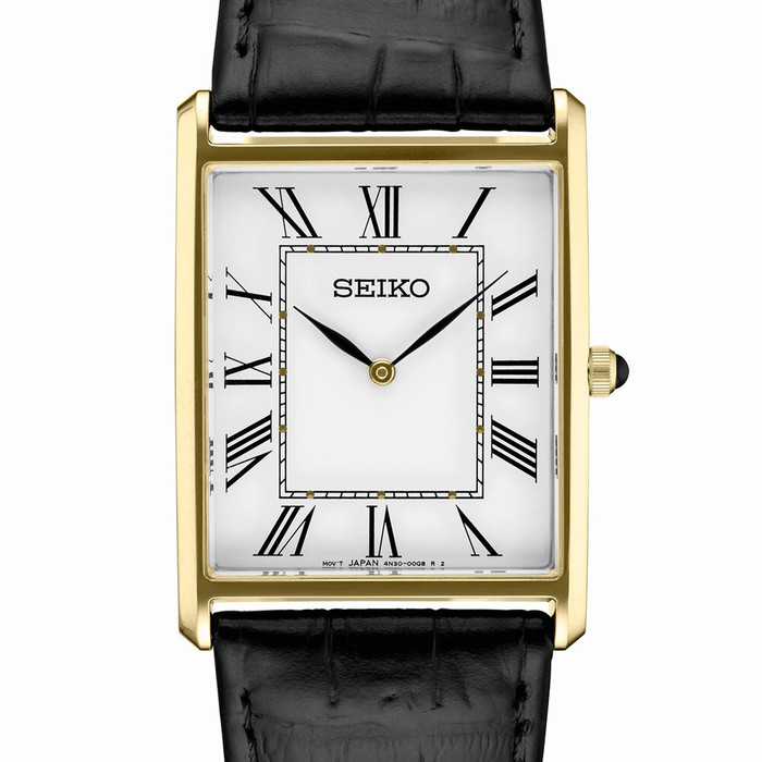 Seiko Classic Thin Quartz Dress Watch with Goldtone Stainless Steel Case # SWR052