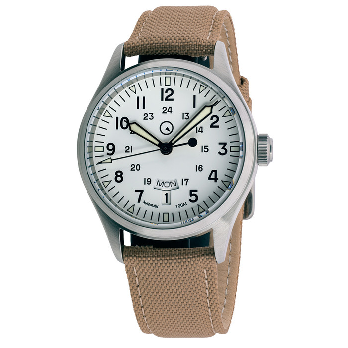 Islander ISL-129 "DAY-T" Automatic Field Watch with White Dial and Day-Date Zoom