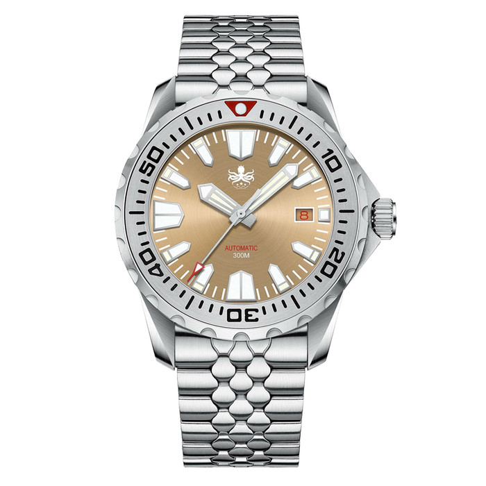 Phoibos Kraken 300 Meter Automatic Dive Watch with Sunray Champagne Dial #PY033E Zoom