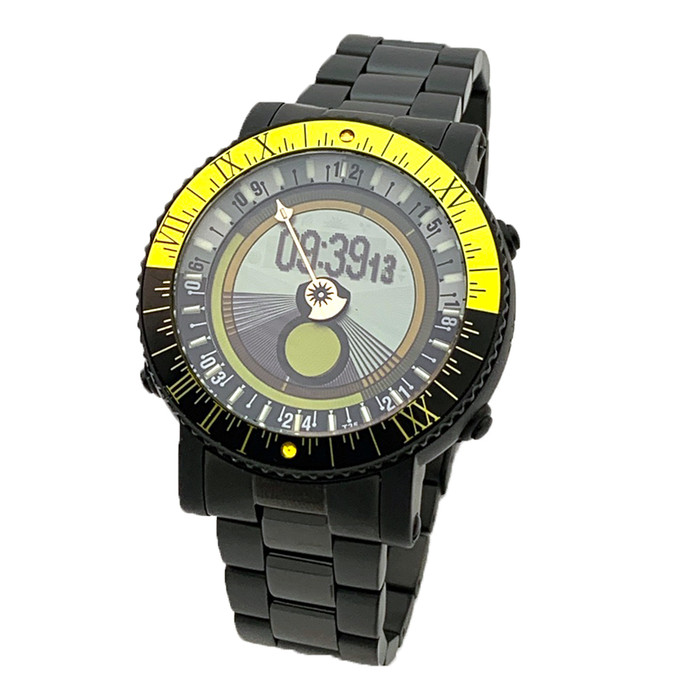 YES V7 Black Titanium World Time Watch with Yellow Accents and Titanium Bracelet #7B-OO-S3 zoom