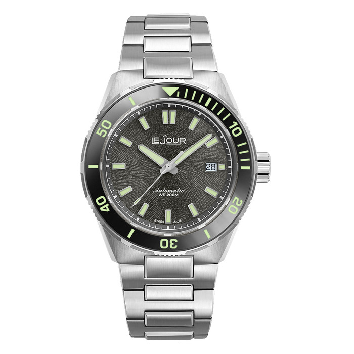 Le Jour Coral Automatic Swiss Dive Watch with Grey Textured Dial #LJ-CD-003 zoom