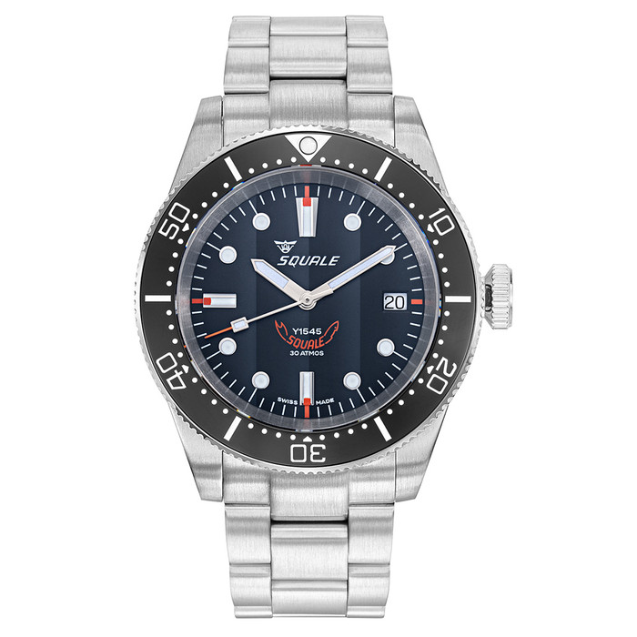 Squale 1545 Black Dial Dive Watch with Orange Accents and Stainless Steel Bracelet #1545BKBK.AC zoom