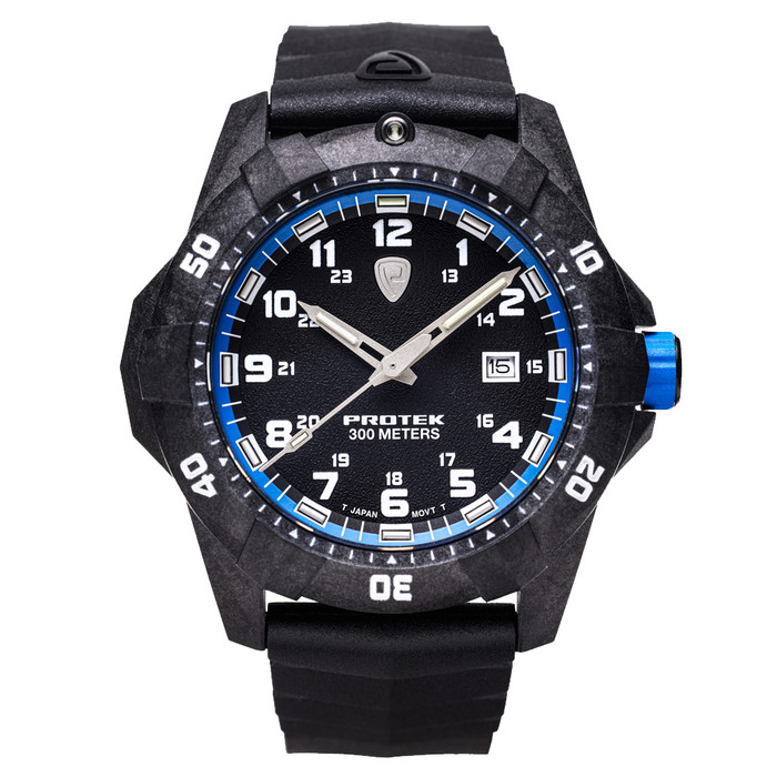 Protek Carbon Composite Tritium Dive Watch 1000 Series with Blue Accents #PT1003 zoom