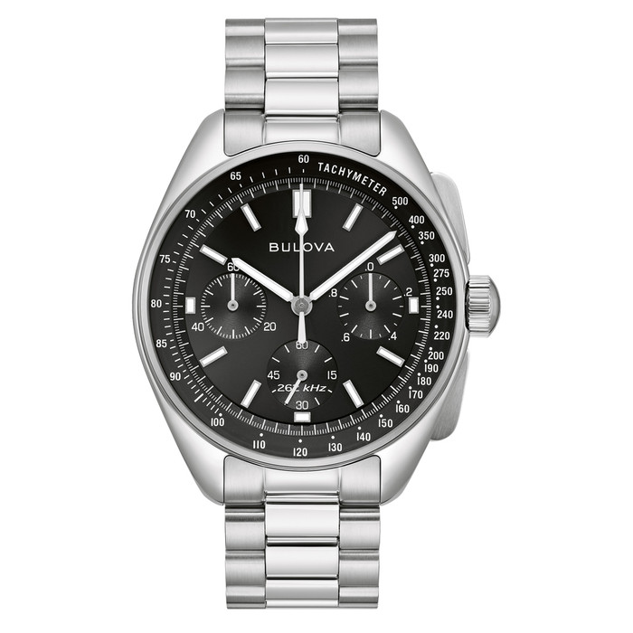 Bulova Lunar Pilot Chronograph 43.5mm with Black Dial and Stainless Steel Bracelet #96K111 zoom