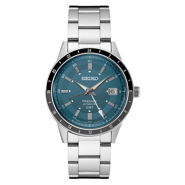 Seiko Presage 60's Style Automatic GMT Dress Watch with Blue Dial #SSK009