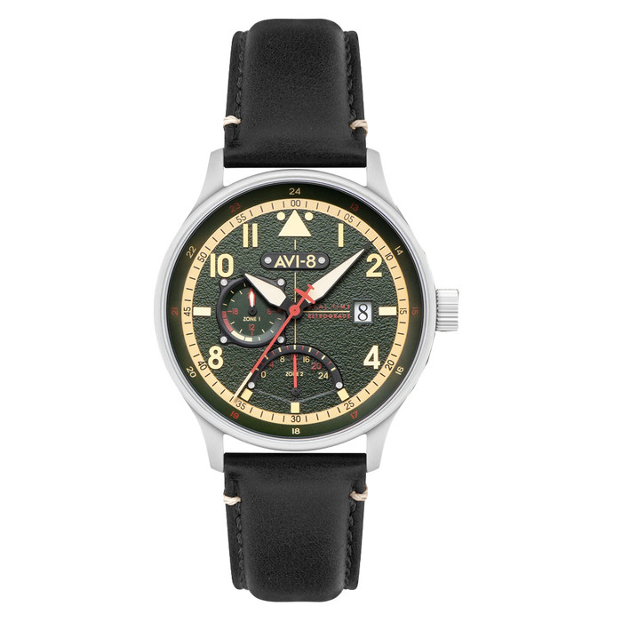 AVI-8 McKellar Dual Time Watch with Green Dial #AV-4101-0A
