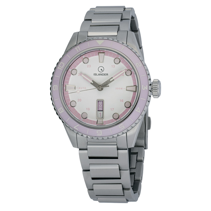 Islander Greenport 39mm Dive Watch with White Dial and Pink Accents #ISL-254