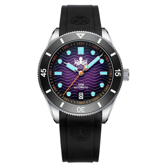PHOIBOS Purple Dial Wave Master Automatic Dive Watch with Rubber Strap #PY010HR